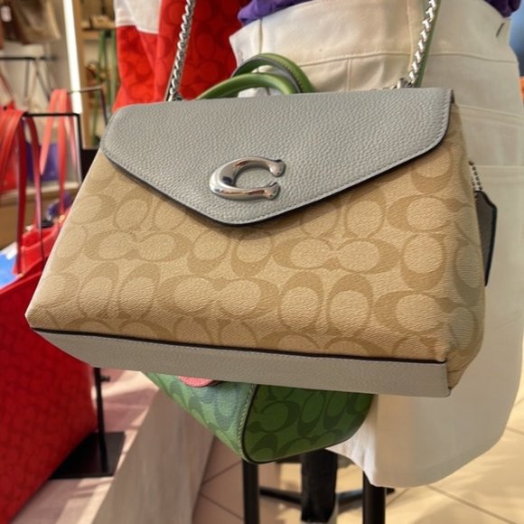 Coach Tammie Shoulder Bag In Signature Canvas Light Khaki / Light Teal - Picture 10 of 16